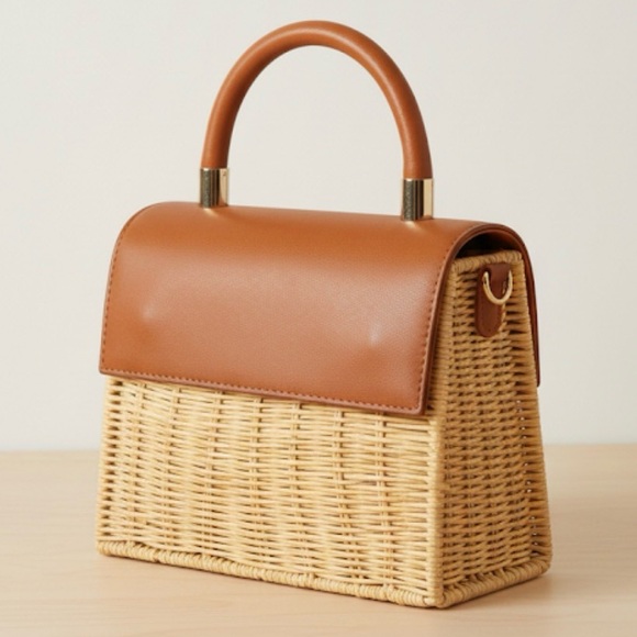 Mango Handbags - Mango Tan and Cream Woven Satchel